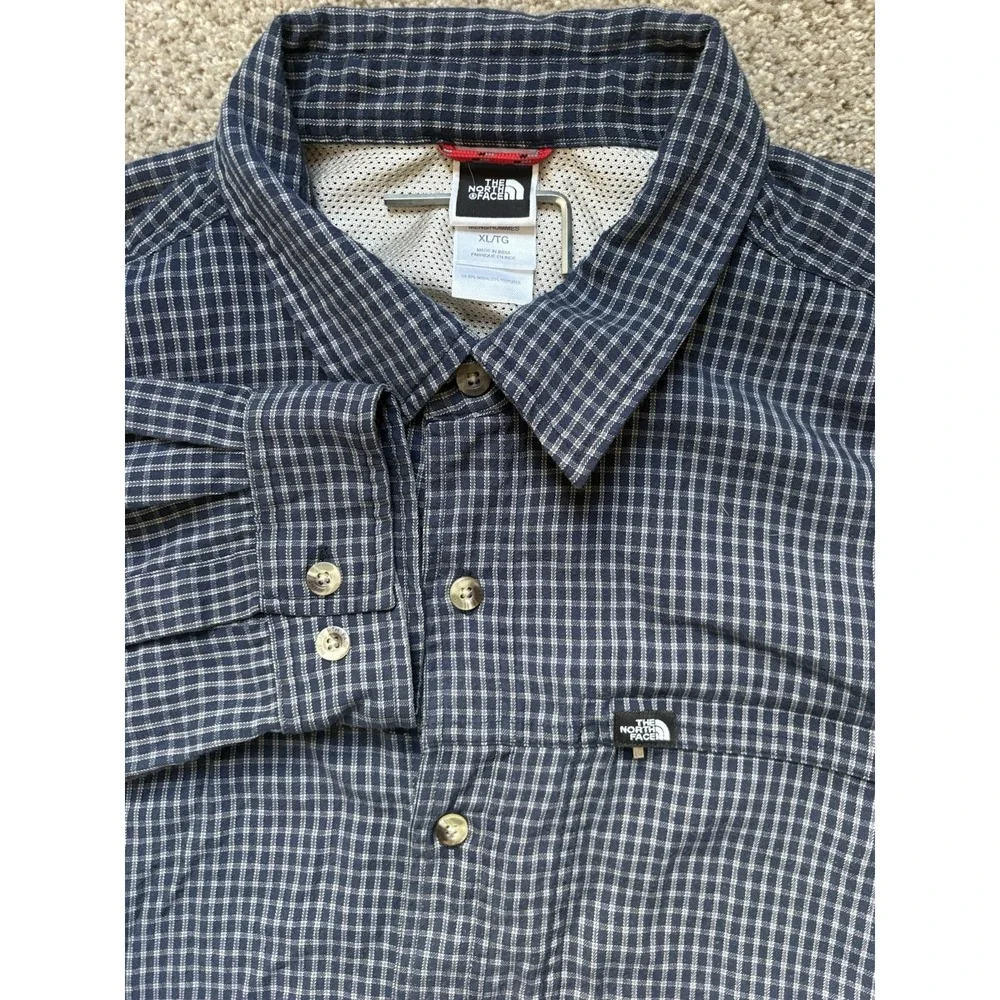 North Face‎ Mens XL Blue Flannel Plaid Vented Long Sleeve Button Shirt Outdoor